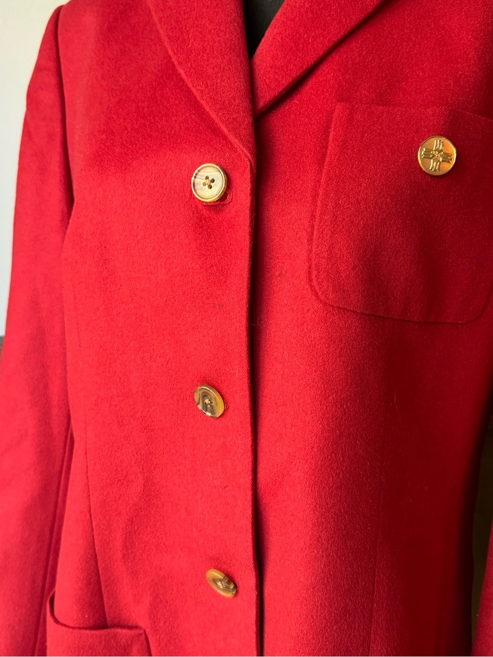 Lands' End wool cashmere Red Single-Breasted Blazer with Gold Buttons 10 - Picture 5 of 7